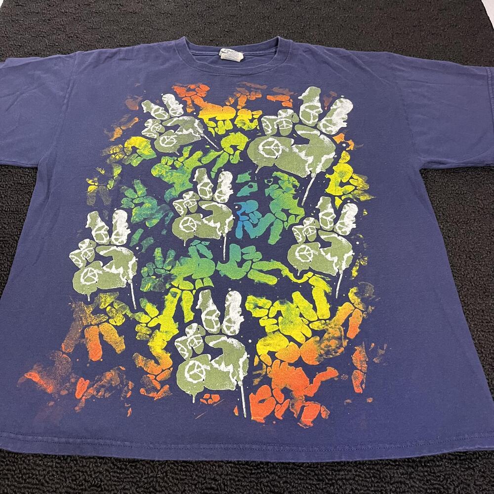 Vintage Take That Shirt Mens Large Blue Rainbow Peace Sign Graphic Tee 90s